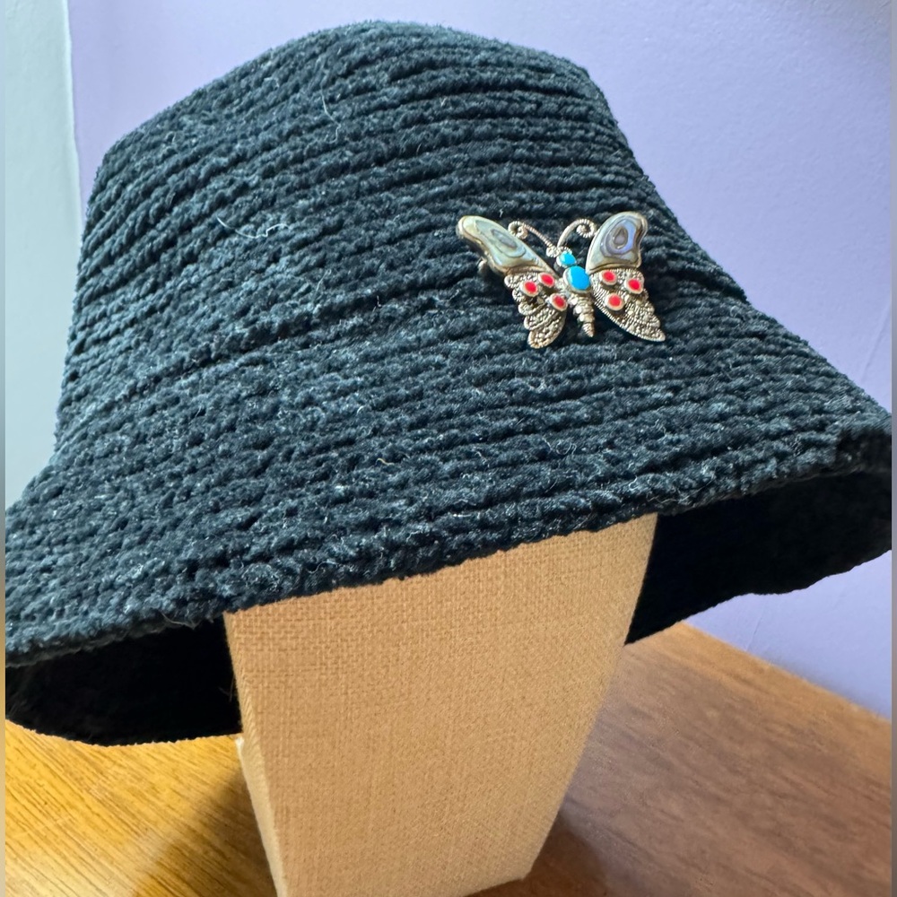 Ann Taylor Black Bucket Hat with Rosette Detail - Picture 14 of 15